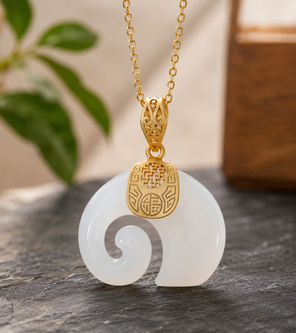 Pendant Necklace — Jade Green & Pearl White 💕